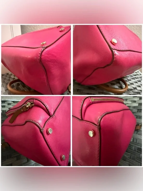 Kate Spade Pink Leather Satchel Crossbody Bag Brown Top Handles - Picture 6 of 16